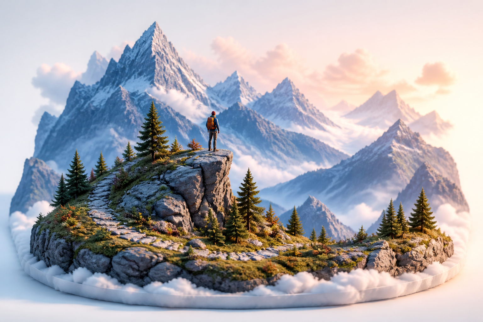 Mountain diorama visual for explorers climbing higher