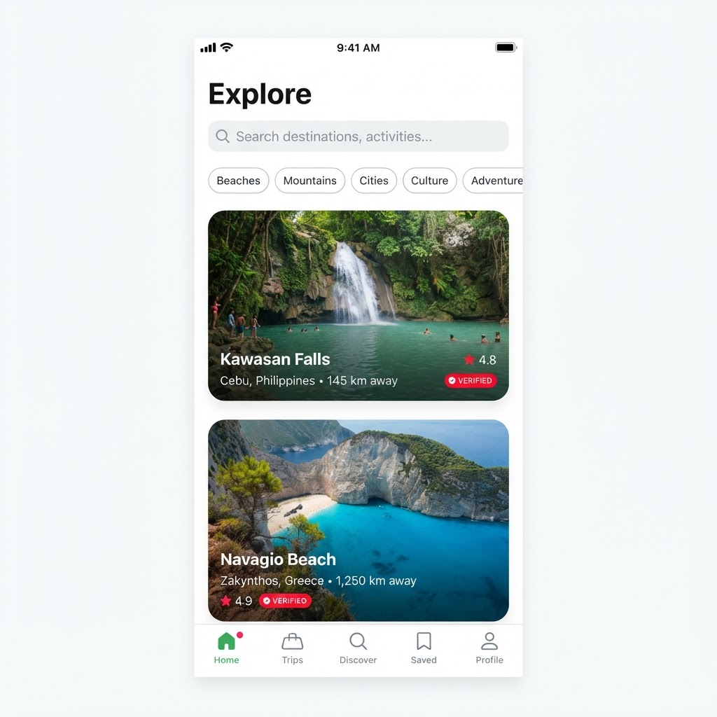 Tripsi app home showing community activity