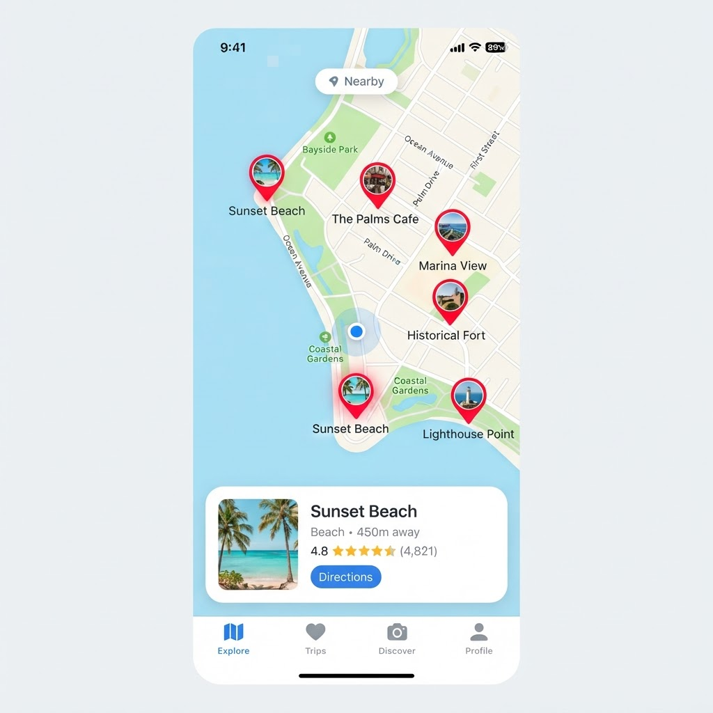 Tripsi nearby map with red spot markers
