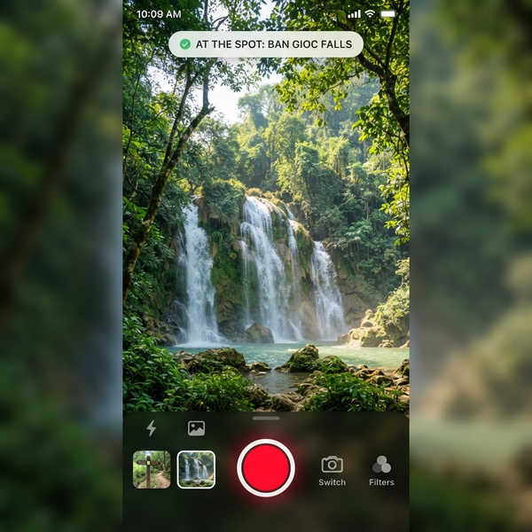 Tripsi on-site capture screen pointing at a waterfall